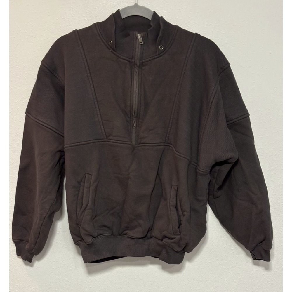 Joah Brown Quarter Zip Pullover Sweatshirt Women's S/M Black Ribbed Trim - Picture 2 of 8